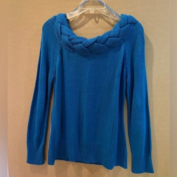 John Paul Richard Braided Neckline Long Sleeve Blue Sweater Size L - Picture 1 of 6